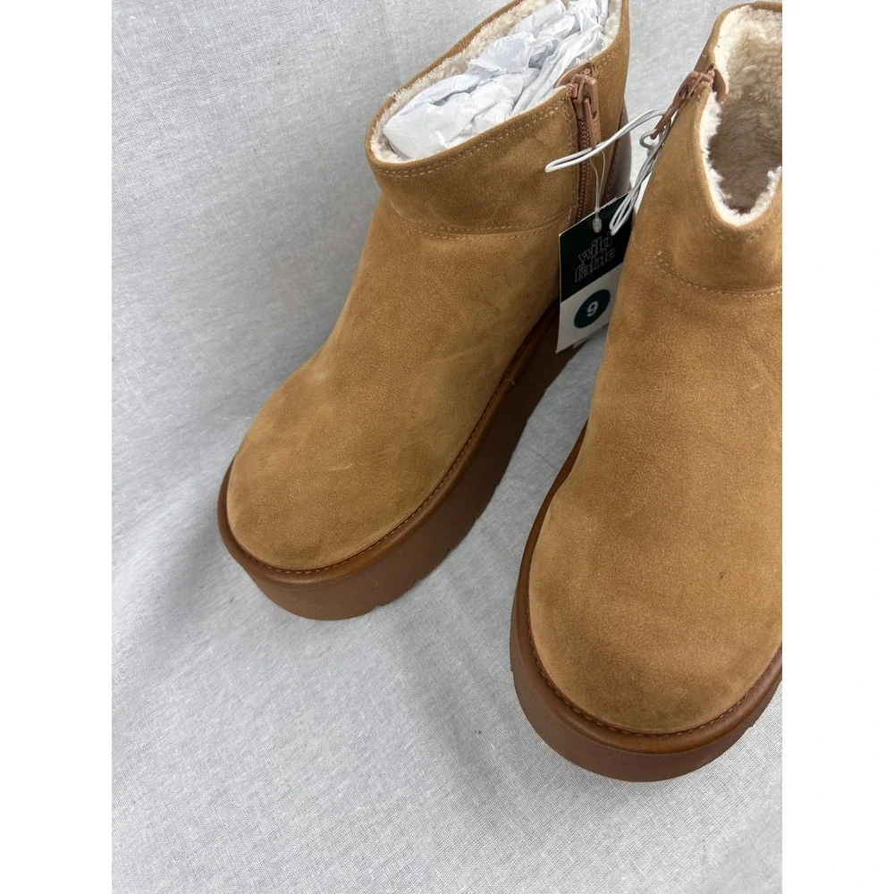 Wild Fable Womens Platform Ankle Boots Tan Faux Suede Faux Fur Lined Size 9 NEW - Picture 3 of 8